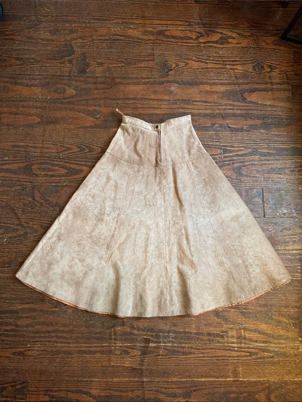 Vintage High-Waist Genuine Leather Brown Flared Skirt